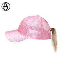 FS Модный Блестящий женский хвостик летняя кепка-бейсболка 5 панель грязная булочка шляпы от солнца уличная хип хоп сетчатая Кепка-бейсболка