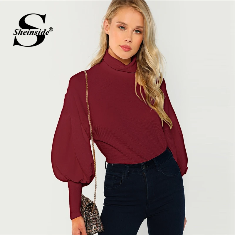 

Sheinside Turtleneck Leg Of Mutton Sleeve Pullover Sweatshirt Women Casual Long Sleeve Tops 2018 Fall Fashion Ladies Sweatshirts