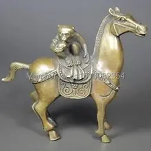 Китайский Старый Латунь Замечательный Ручная Кованые Обезьяна На Лошади Статуя