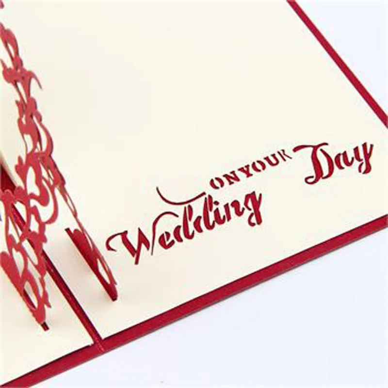 Творческий Sweety свадебные открытки Киригами карты 3D pop up Бумага лазерная резка Пользовательские Открытки пожелания подарки для влюбленных