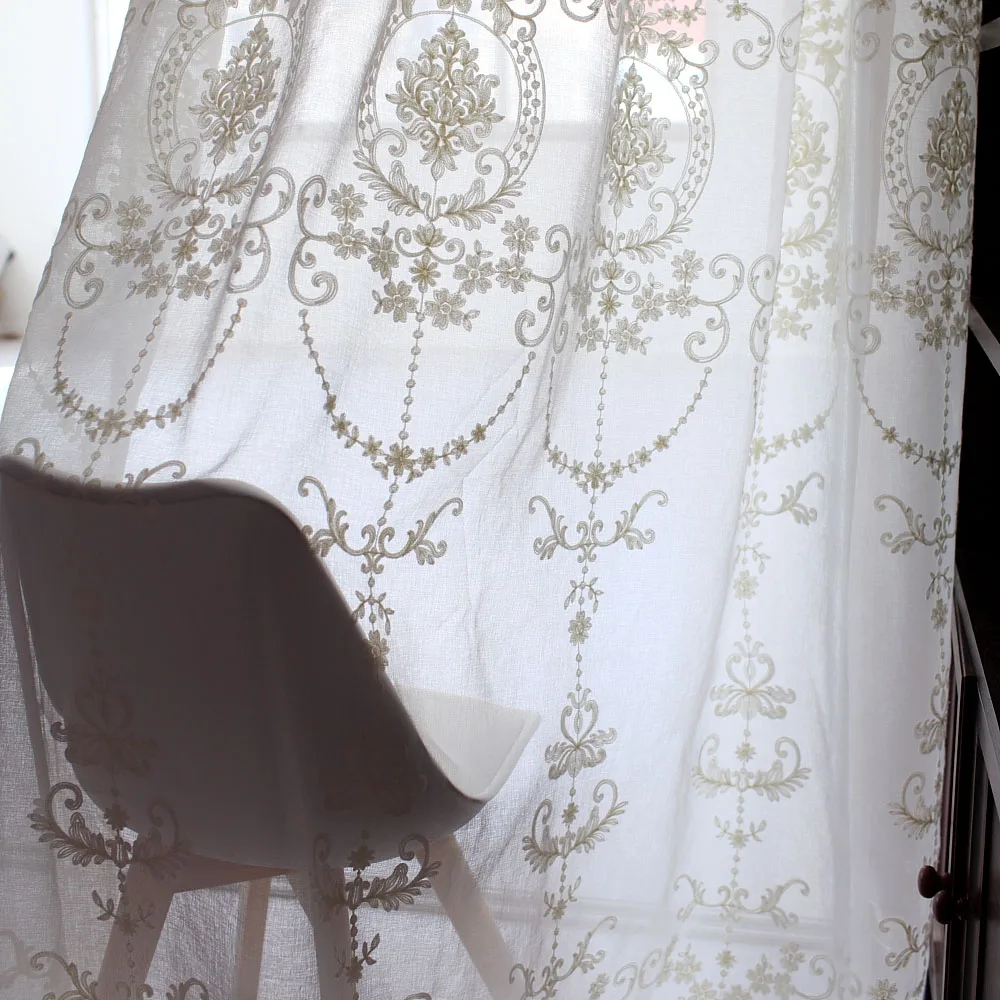 

High-grade White Embroidery Flower Screens European Style Voile Tulle Sheer for Bedroom Living Room Windows Curtain Curtains