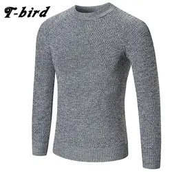 T-bird 2018 Демисезонный зимний свитер Для мужчин хлопок Для мужчин Свитер с длинными рукавами простой вязаный сплошной серый Размеры Xxl