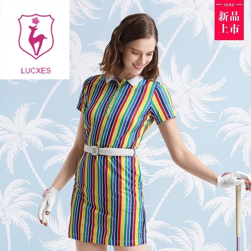lucxes one piece dress golf shirt with skirt lady outdoor sportswear golf apparel sleeveless