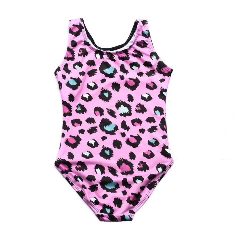 

Girls Ballet Dancing Children Girls Sleeveless Leopard Printed High Elastic Splice Color Gymnastics Slim Leotard Dancewear S-XXL