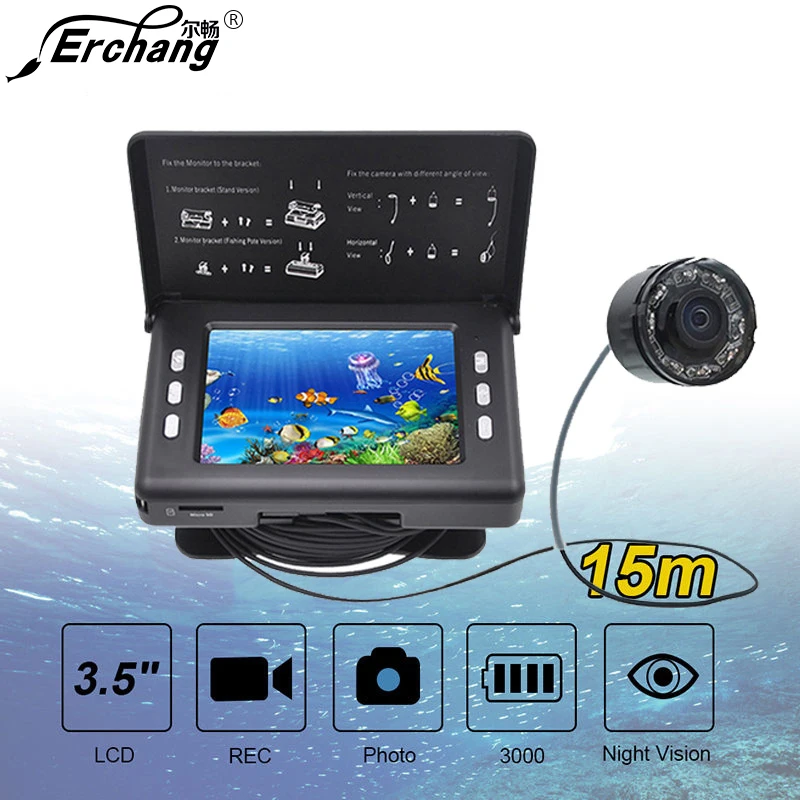 

Fishing Camera 15M Cable 4.3inch LCD Screen 8pcs white LED Underwater Fish Finder Adjustable Light 5000mAh Battery