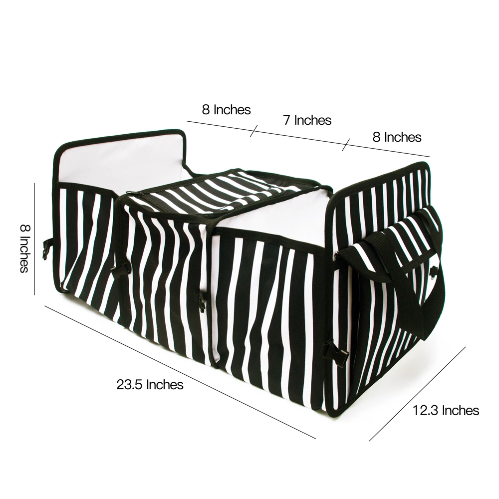 

New Black and White Stripes Print Car Storage Organizer Container, Large Foldable Portfolio Holder Utensile Bucket DOM-10101072