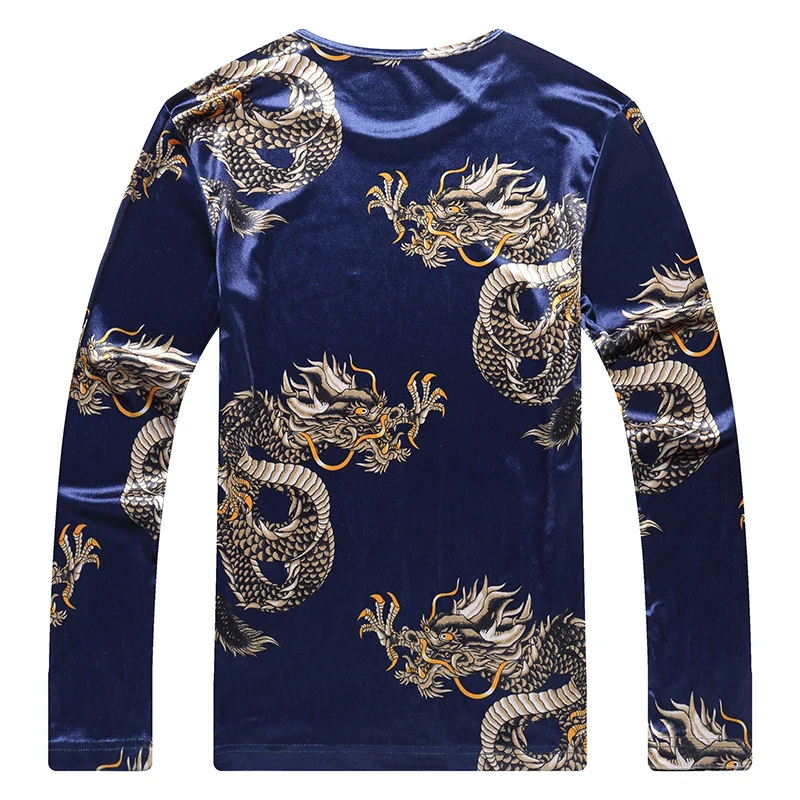 2018 Autumn Fashion Clothing For Men T Shirts Long Sleeve Dragon Pattern T-Shirt Casual Pleuche Man Tops Spring Tees Black  (1)