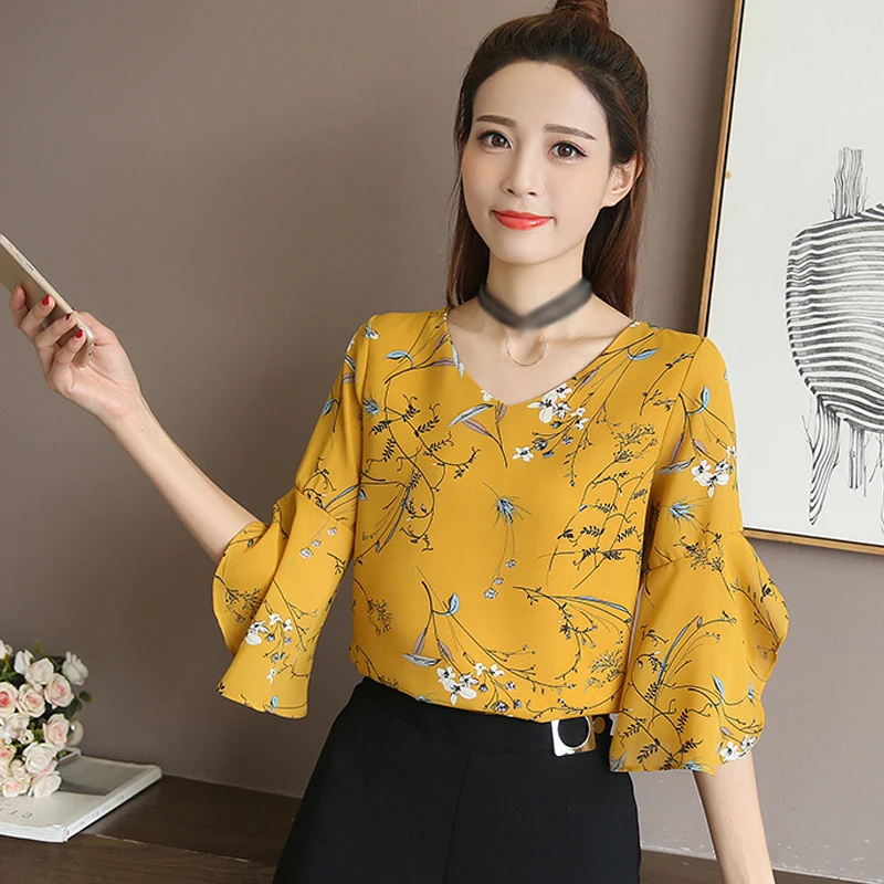 Blusas Femininas 2019 шифоновая блузка женская мода цветочные женские топы и блузки Mujer