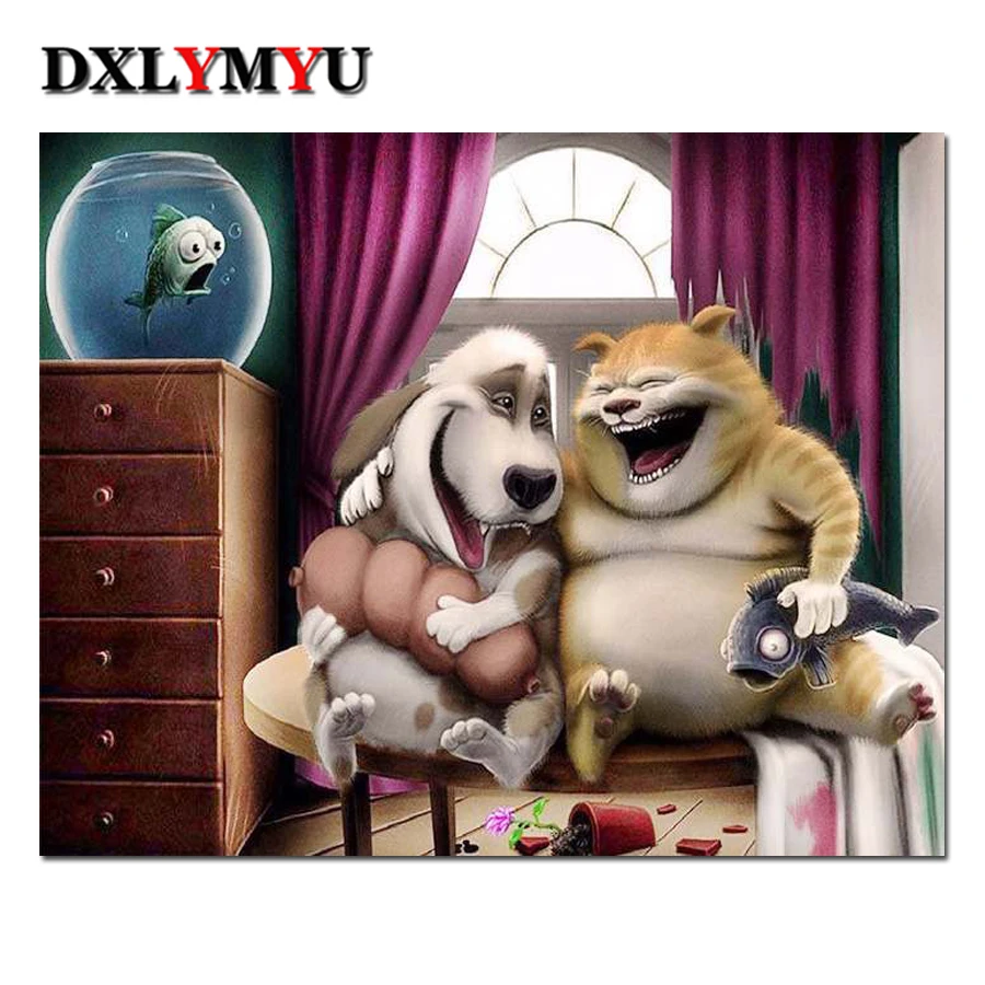 

Home Decoration Diamond Painting full square Rhinestone Cross Stitch Dog cat couple Diy Diamond Embroidery Animal Diamond Mosaic