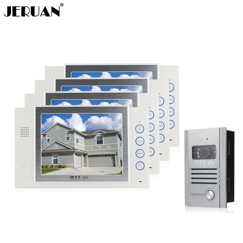 

JERUAN 8 Inch TFT LCD Screen Door Phone System One To Four Doorphone Support Video Recording Photo Taking Intercom