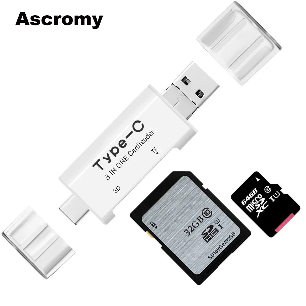 Ascromy 3 в 1 карта памяти Тип C кардридер Micro USB TF SD OTG адаптер для MacBook Pro Google Pixel 2 XL samsung S9 S8 Plus S7