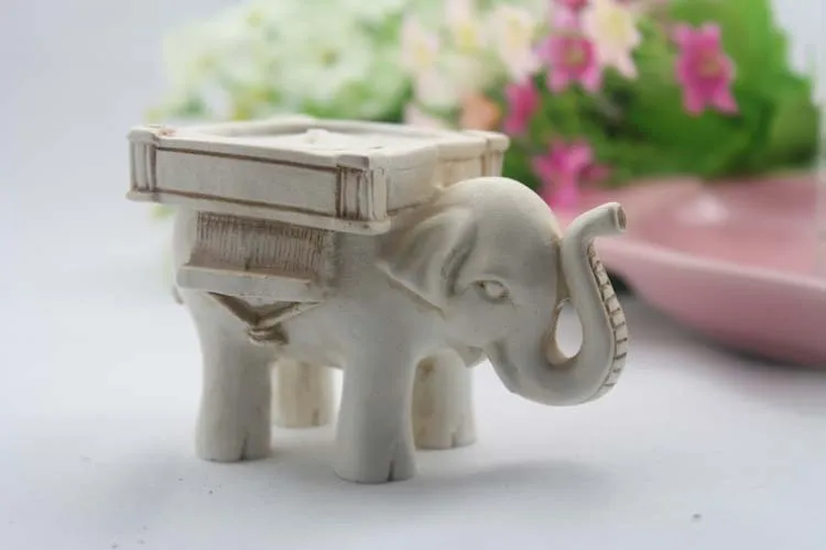 1 Lucky Elephant Antique Ivory-Finish Tea Light Holder Candle Wedding Favor Gift 