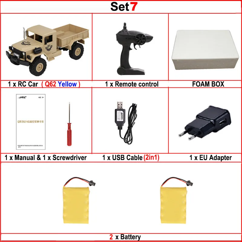 JJRC Q62 Q63 Q64 1/16 2,4G 4WD длительный срок службы батареи внедорожный военный багажник гусеничный Радиоуправляемый автомобиль пульт дистанционного управления внедорожные игрушки детские подарки - Цвет: Set7