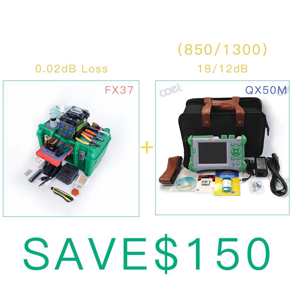 

FTTx KOMSHINE SM QX50-M 850/1300nm OTDR + FX37 Fiber Fusion Splicer, Visual Fault Locator+ Optical Power Meter & Light Source