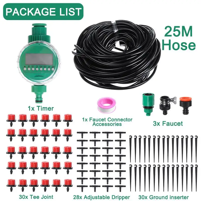 

94Pcs 25m Micro Timing Drip Irrigation System Plant Automatic Spray Greenhouse Watering Kits Garden Hose With Adjustable Dripper