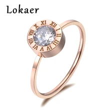 Lokaer ювелирные изделия из нержавеющей стали Круглый ААА Циркон римские цифры основные модели Anillos Mujer розовое золото цвет кольца R18139