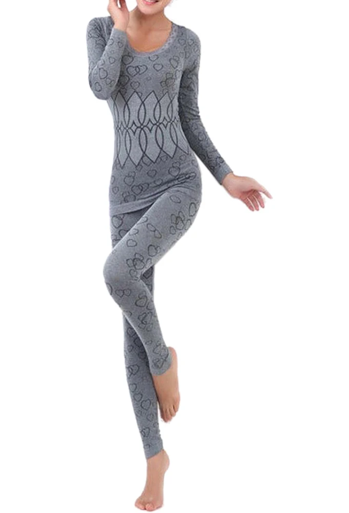 Women Round Neck Thermal Set Winter Tops&Pants Long Johns
