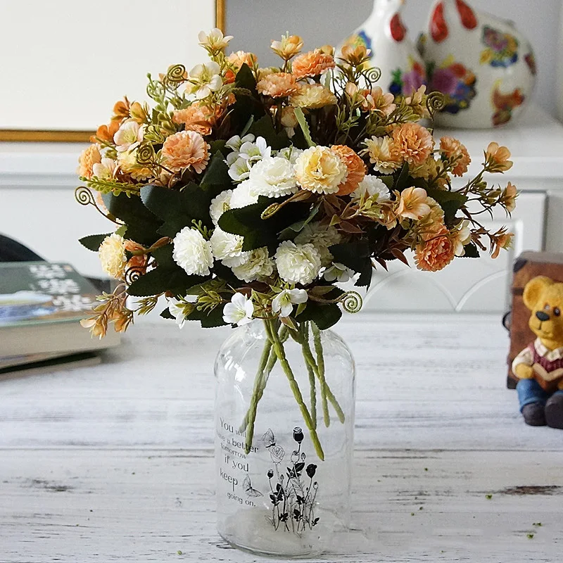 Flone Artificial Flowers High Quality Silk Bouquet Fake Flowers Wedding Display Flower European Style Carnation Home Decoration (8)