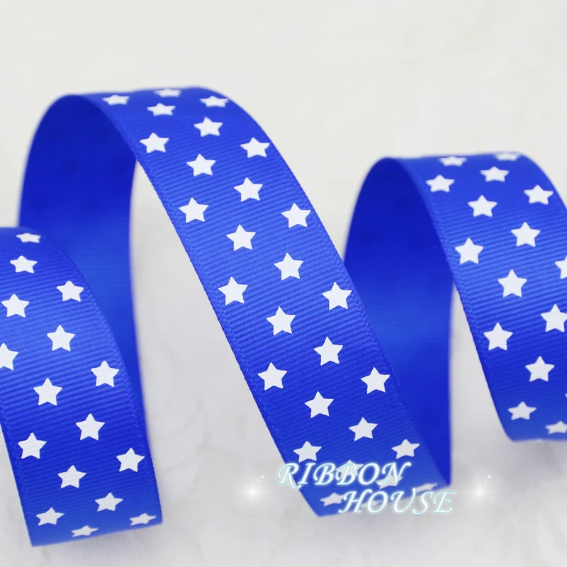 Buy 25mm Royal Blue printed Stars grosgrain ribbon