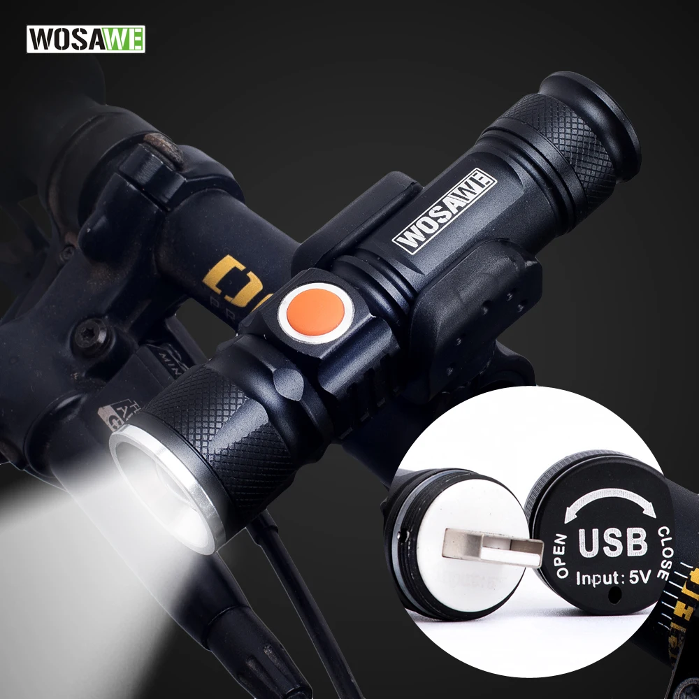 WOSAWE USB Rechargeable Bicycle Flashlight LED 800 Lumen Bike Light