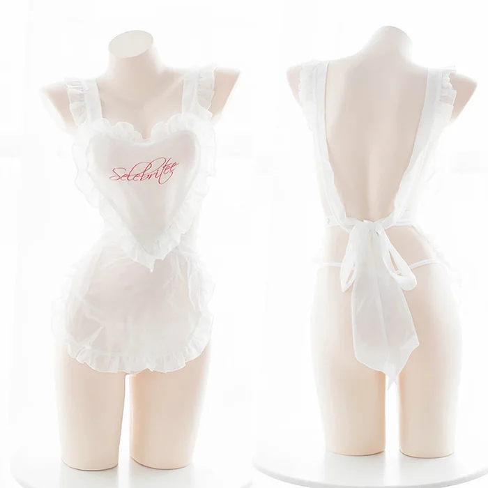 

White Nightwear Women Underwear Babydoll Sexy Erotic Cosplay Maid Lingerie Dress with Panties