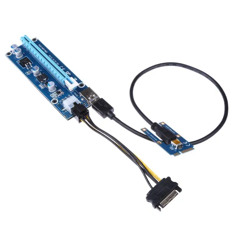 PCI-E 1x to 16x Mining Machine Extender Riser Adapter USB 3.0 /& 6Pin Power Cable