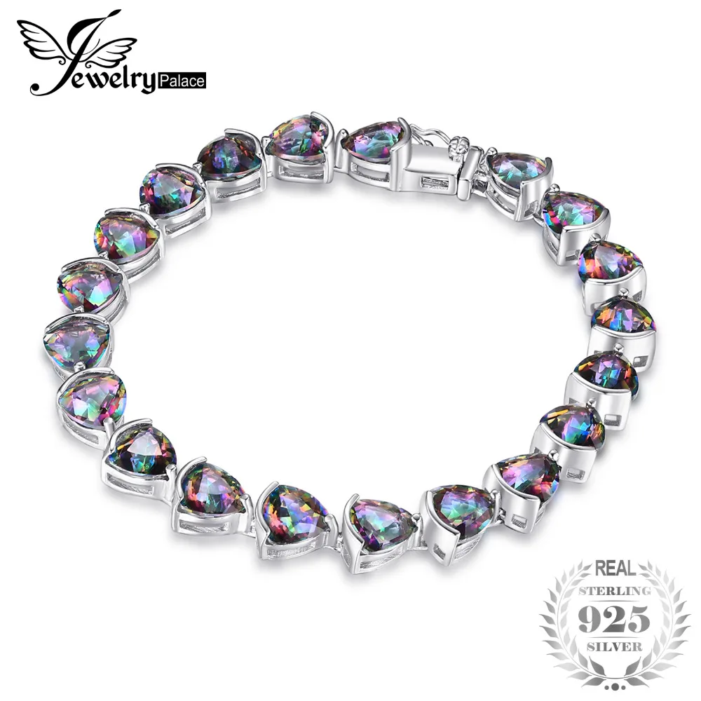 JewelryPalace 25ct Rainbow Fire Mystic Topas Tennis Bracelet For Women Link Trillion 925 Sterling Silver Women Gift