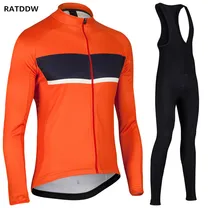 RATDDW Winter Thermal Fleece Cycling Jersey Long Sleeve Men Winter Cycling Clothing Sets Ropa Ciclismo Bicycle Clothing Orange