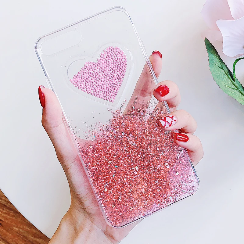 Liquid Glitter Case For iPhone 7 8 6 Plus X Cases Fo iPhone 6S Case Lovely Heart Quicksand Dynamic Clear Cover For iphone 8 Case (2)