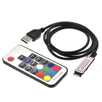 

DC 5V-24V USB RGB Controller 17-Button RF USB Controller LED Multi-Color Controller Dimmer