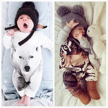 2016 New Baby Animal Costume Onesie Cute Romper Jumpsuit Coverall Lovely Panda Tiger Rompers for Kids Autum Winter