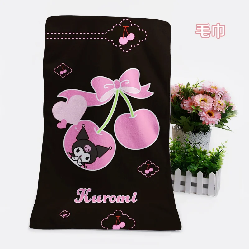 IVYYE 1PCS Black Kuromi Fashion Customized Anime Bath Towels Handkerchief Soft Face Towel Cartoon Washcloth Unisex NEW