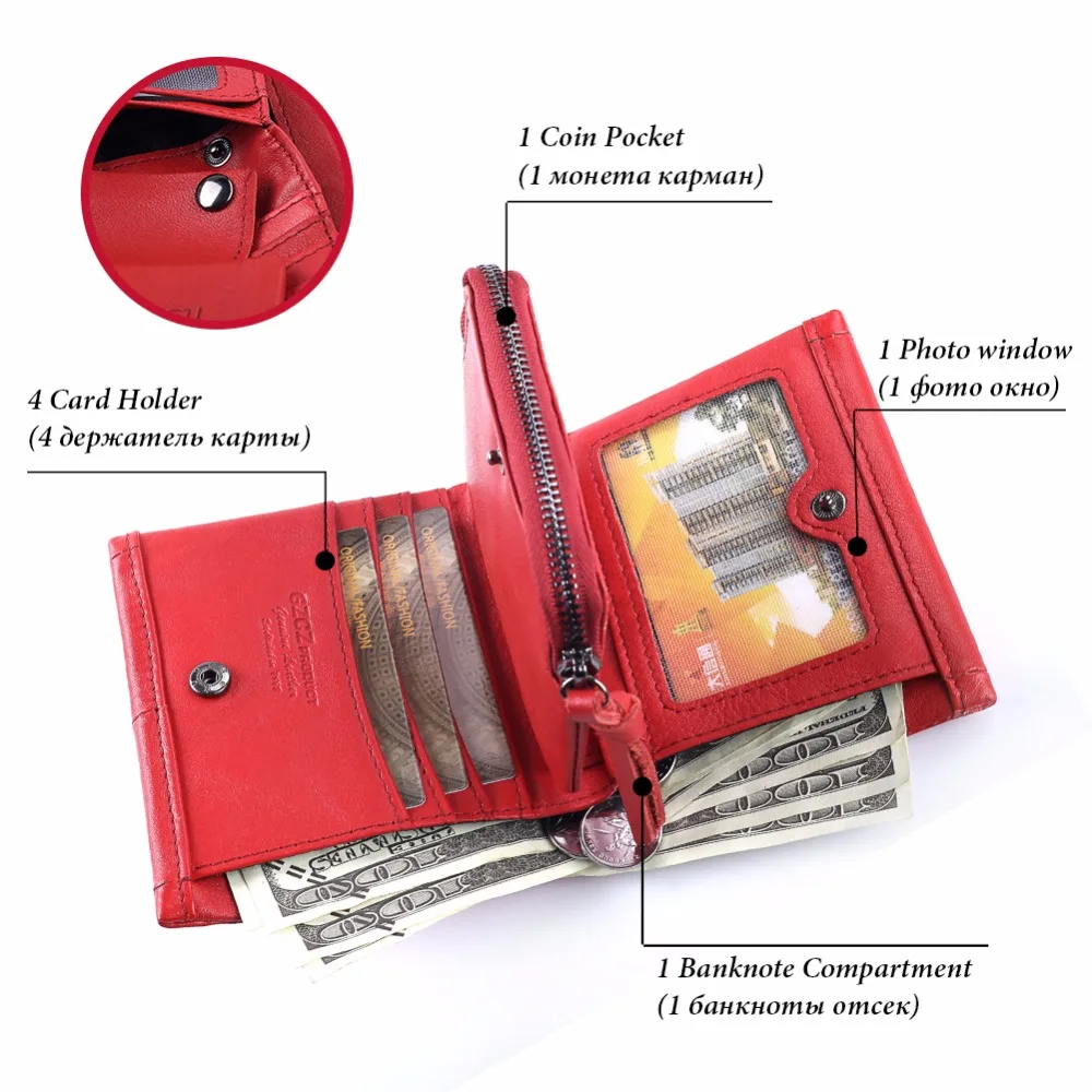 GZCZ Genuine Leather Women Wallet Female Zipper Small Walet Clamp For Money Coin Purse Card Holder Portomonee Mini Purse Rfid GZCZ Genuine Leather Women Wallet Female Zipper Small Walet Clamp For Money Coin Purse Card Holder Portomonee Mini Purse Rfid