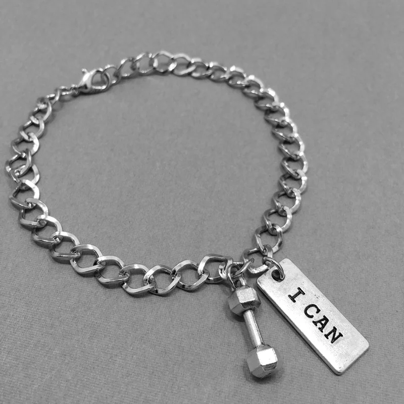 Креативная подвеска в виде гантели вдохновляющий браслет с буквами браслеты с серебряной цепочкой для мужчин женский спортивный фитнес ювелирные изделия аксессуары