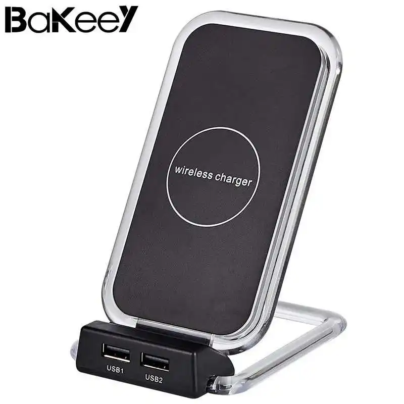 Высокое качество bakeey QI 3 катушки быстро QI Беспроводной Зарядное устройство с держателем 2 Зарядка через USB Pad для IPhone X 8 8 плюс для Samsung S8