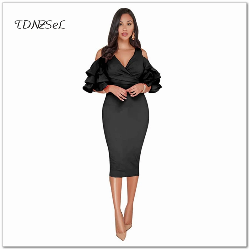 

Summer Short Butterfly Sleeve Open Shoulder Vest Dress Deep V High Waist Knee Length Sheath Pencil Dress Elegant Slim Streetwear