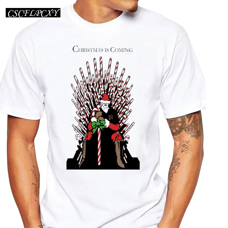 TEEHUB-Santa-of-Thrones-Men-T-shirts-O-Neck-Short-Sleeve-Tops-Christmas-Is-Coming-Print
