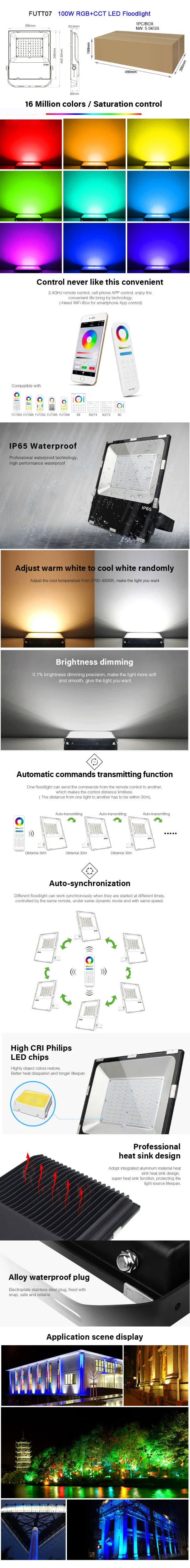 Mi. Светильник FUTT07 100W Светодиодный прожектор светильник IP65 водонепроницаемая светодиодная лента RGB+ CCT Регулировка 2,4G беспроводной Wi-Fi и дистанционным управлением cellpnone приложение управления Светодиодный Spotl