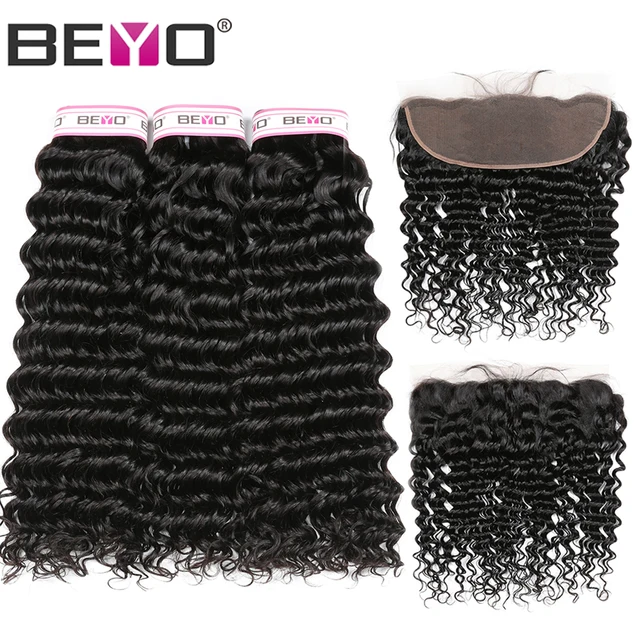 Cheap Beyo Brazilian Hair Weave Bundles Deep Wave Bundles With Frontal Closure Human Hair Bundles With Closure Non-Remy Hair Extension Cheap Beyo Brazilian Hair Weave Bundles Deep Wave Bundles With Frontal Closure Human Hair Bundles With Closure Non-Remy Hair Extension