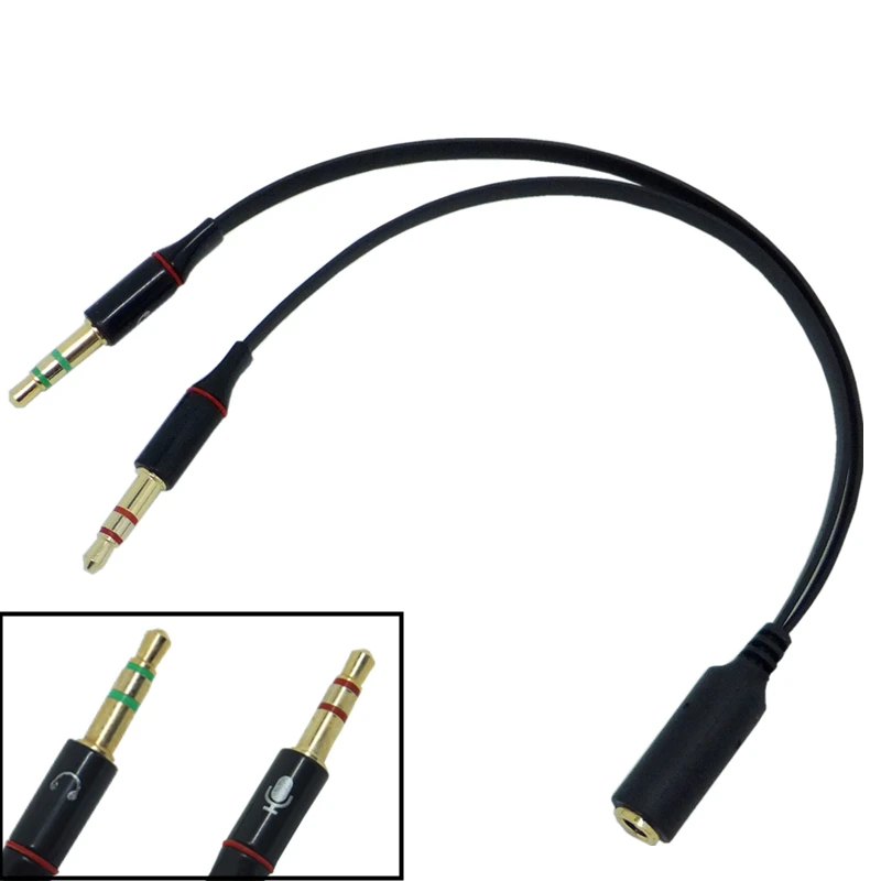 Good quality 2 in 1 Audio adapter Flat cable 3.5mm male to 3.5mm female combine microphone and