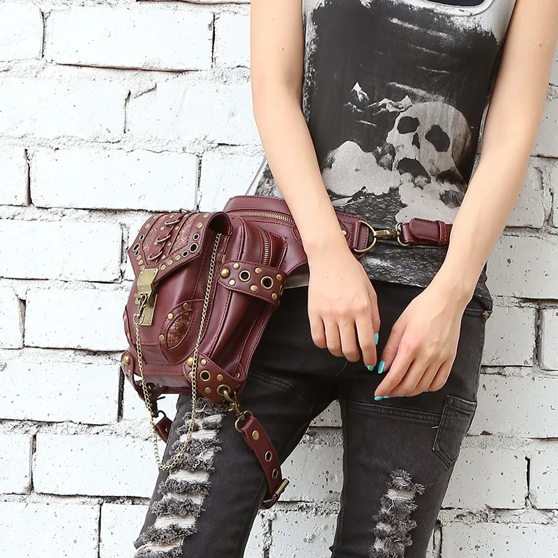 Стимпанк поясная сумка эксклюзивный Ретро рок готический мешок сумки через плечо винтажные мужские женские кожаные ноги сумка