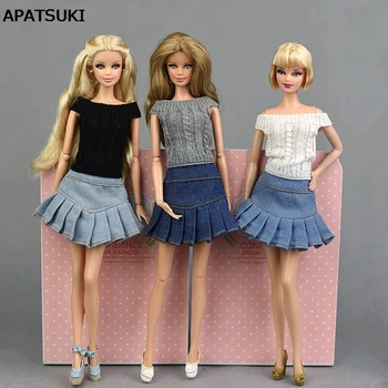 

Blue Jeans Casual Wear Clothes For Barbie Doll Kids Toy A-line Skirt For Barbie Princess Doll Clothes 1/6 Doll Accessories