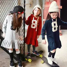 New Kids Girls Letters Hoodie Dress Ruffles Candy Color Fall Winter Western Dress Cute Children Clothing 5 Pcs/Lot