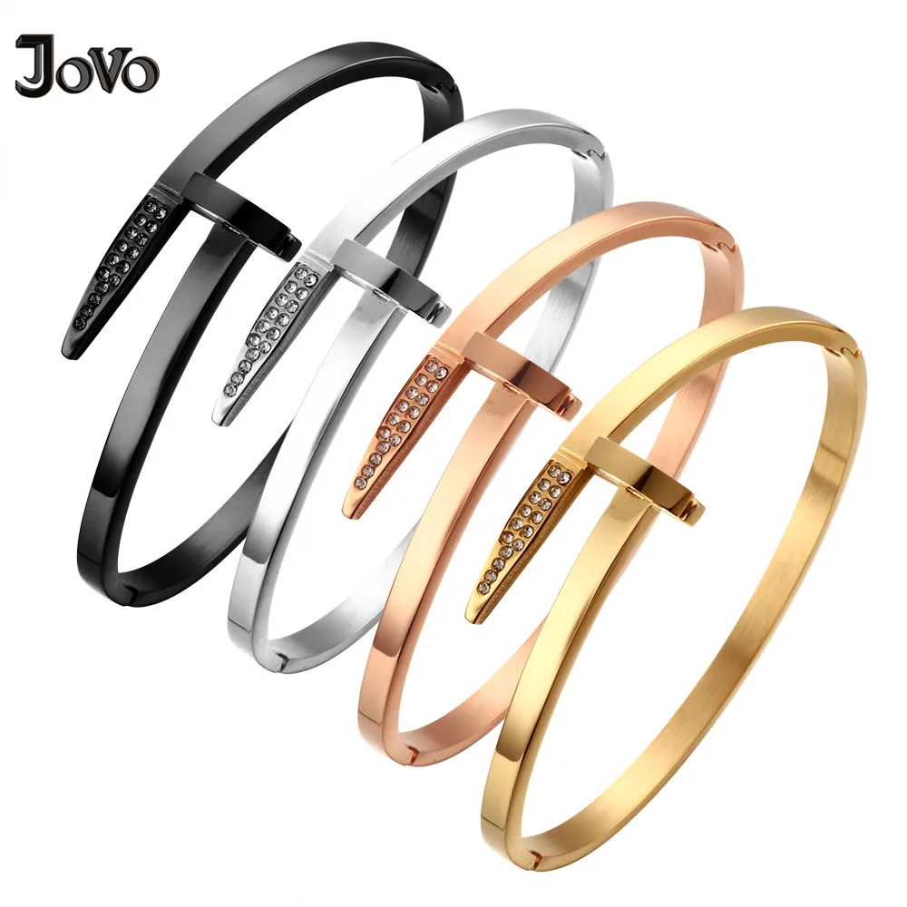 

Fashion 4 Colors screw Bracelets for Women Men Charm Cubic Zirconia Paved Stainless Steel Nail Design Bangle Jewelry