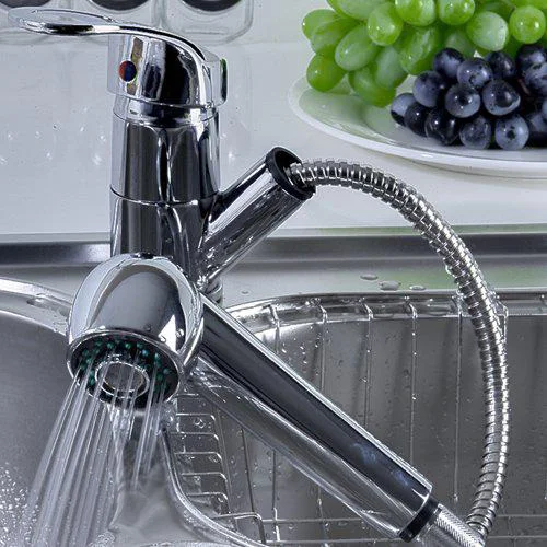 

Promotion! Single Handle Low Arc Pull Out Kitchen Sink Faucet with Two Spray Model, Chrome
