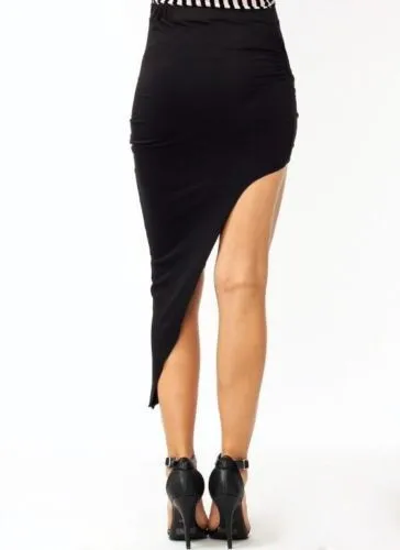 Black Wrap Waist Draped Cut Out Asymmetrical Skirt | Uniqistic.com
