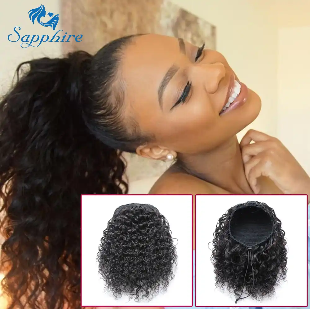 Zafiro 3b 3c Afro Rizado Cola De Caballo Cabello Humano Para
