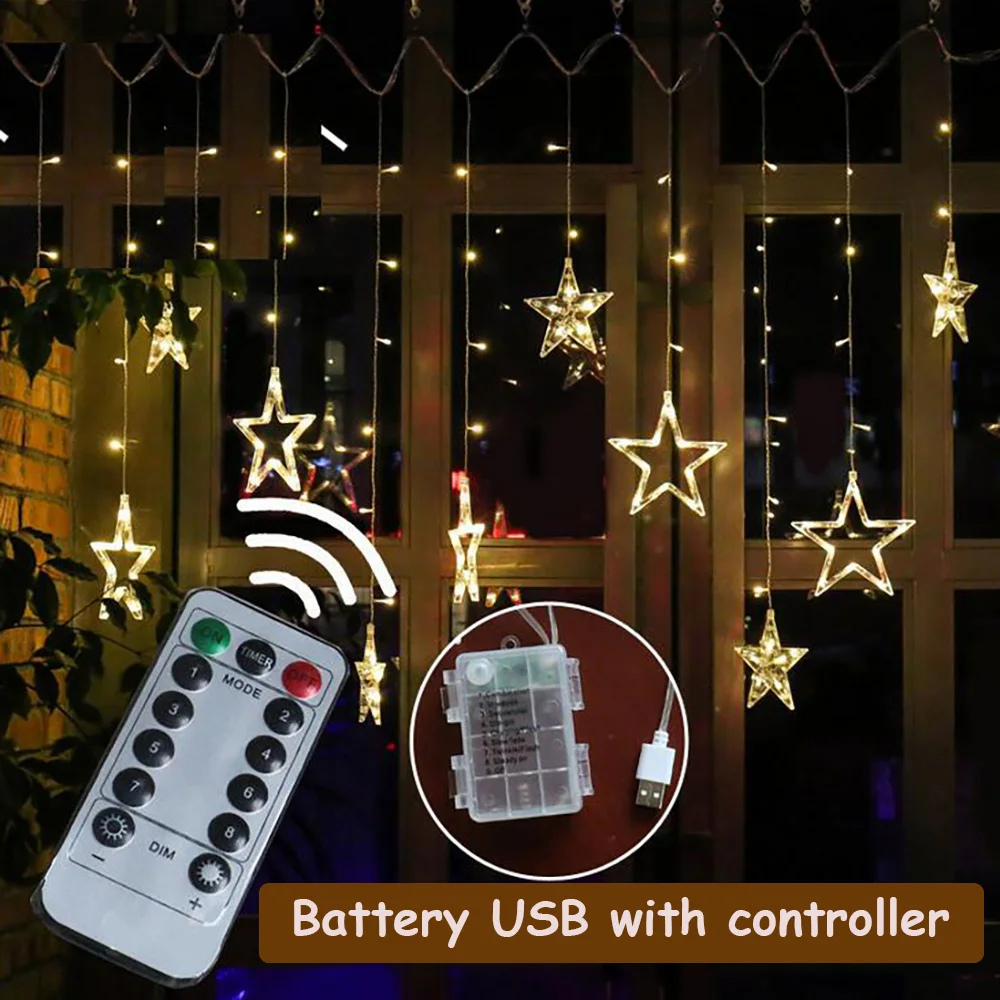 

138 LED Star Lights String Window Curtain Lights With Controller for Bedroom Wedding Party Hallowen Birthday Tree Decoration