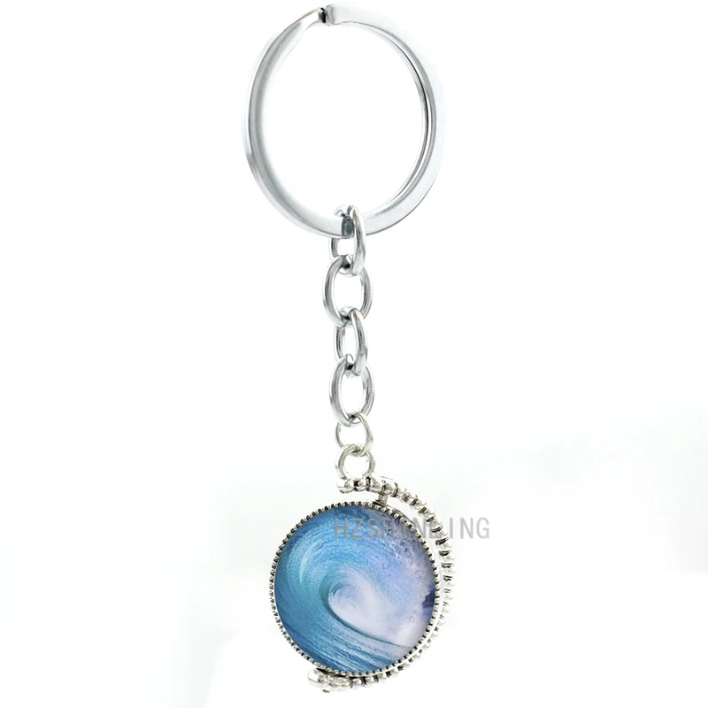 

Cool Summer ocean sea style Wave Surf double sides pendant keychain charm blue wave casual sports Go Surfing key chain ring T144