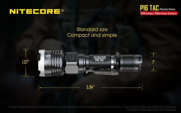 2019 Nitecore P16TAC 1000LMs CREE XM-L2 U3 светодиодный тактический фонарь с 18650 Перезаряжаемые Батарея Охота поисковый фонарь